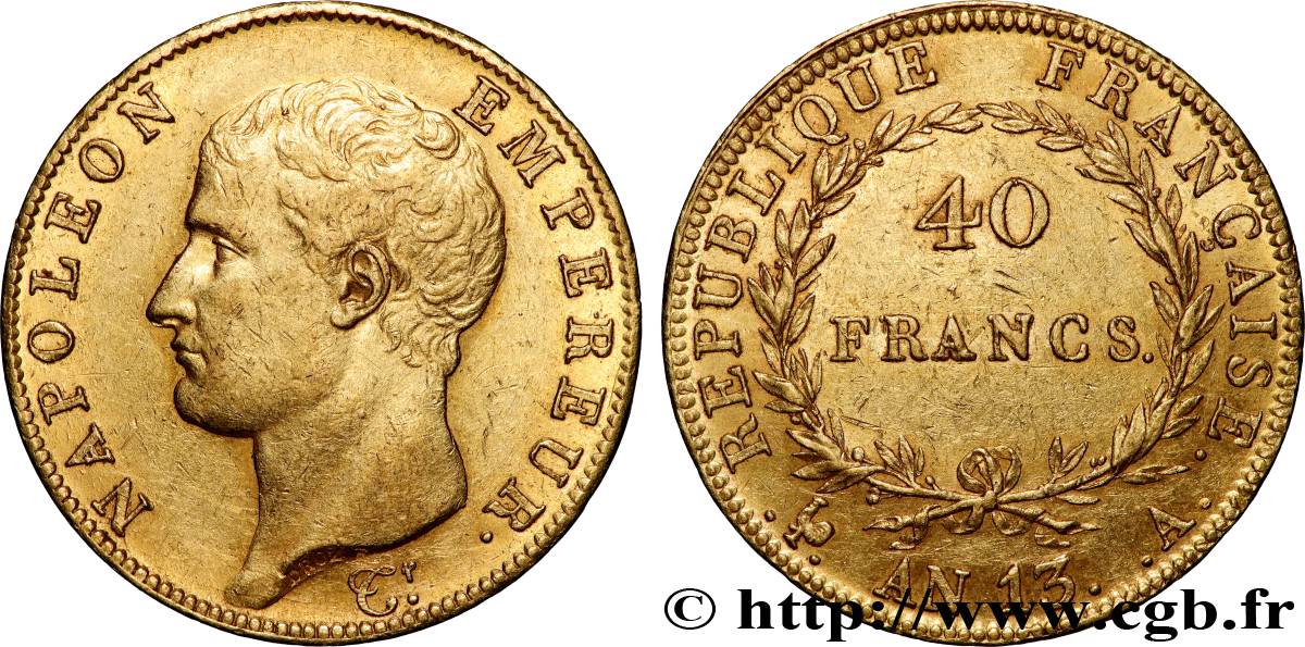 40 francs or Napoléon tête nue, Calendrier révolutionnaire 1805 Paris F.537/1 TTB53 