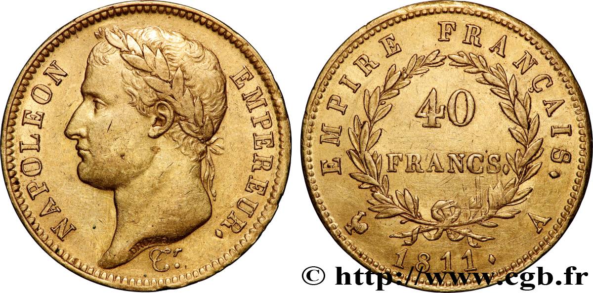 40 francs or Napoléon tête laurée, Empire français 1811 Paris F.541/6 MBC50 