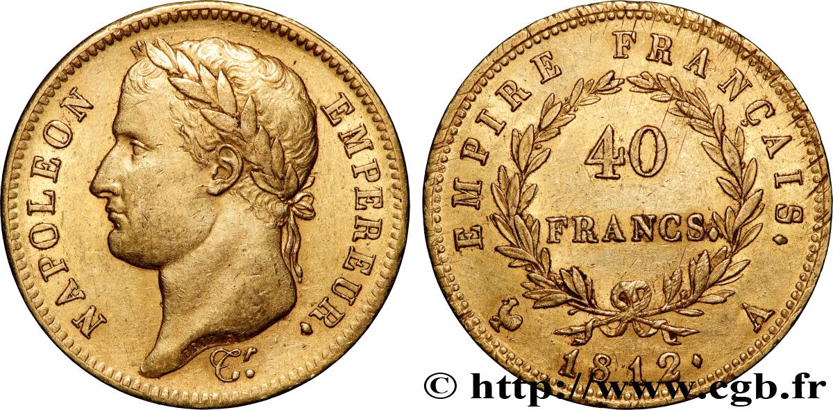 40 francs or Napoléon tête laurée, Empire français 1812 Paris F.541/9 AU50 