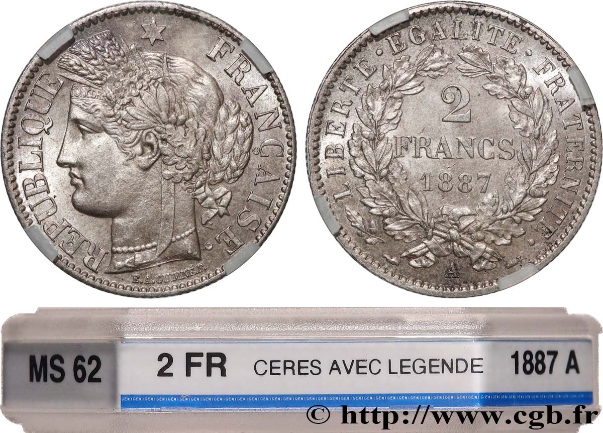 2 francs Cérès, avec légende 1887 Paris F.265/13 SUP62 GENI