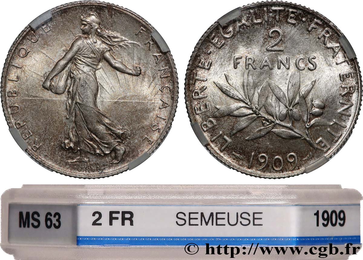 2 francs Semeuse 1909  F.266/11 MS63 GENI