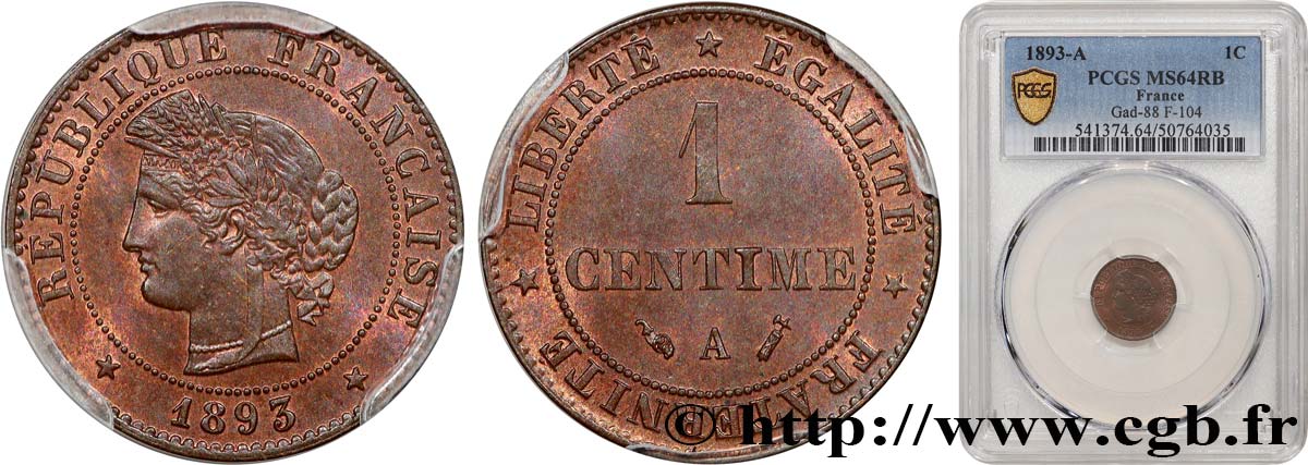 1 centime Cérès 1893 Paris F.104/20 SC64 PCGS