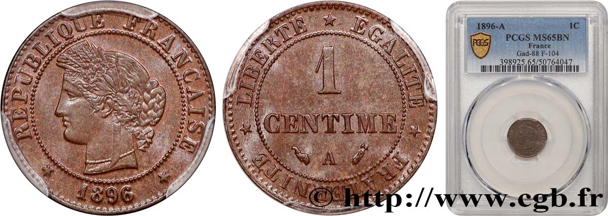 1 centime Cérès 1896 Paris F.104/23 FDC65 PCGS