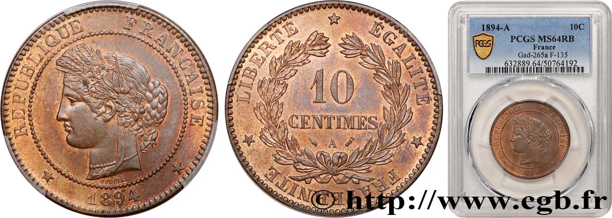 10 centimes Cérès 1894 Paris F.135/39 MS64 PCGS