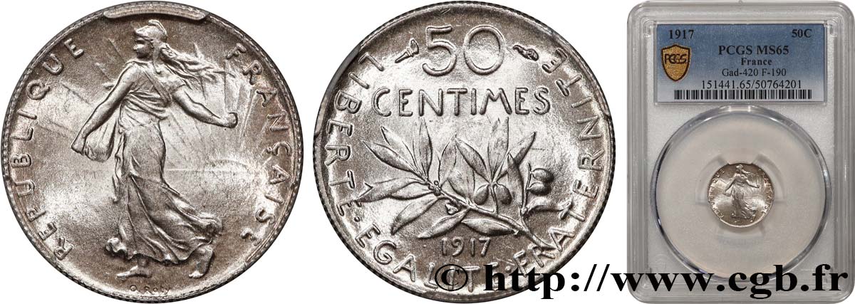 50 centimes Semeuse 1917  F.190/24 FDC65 PCGS