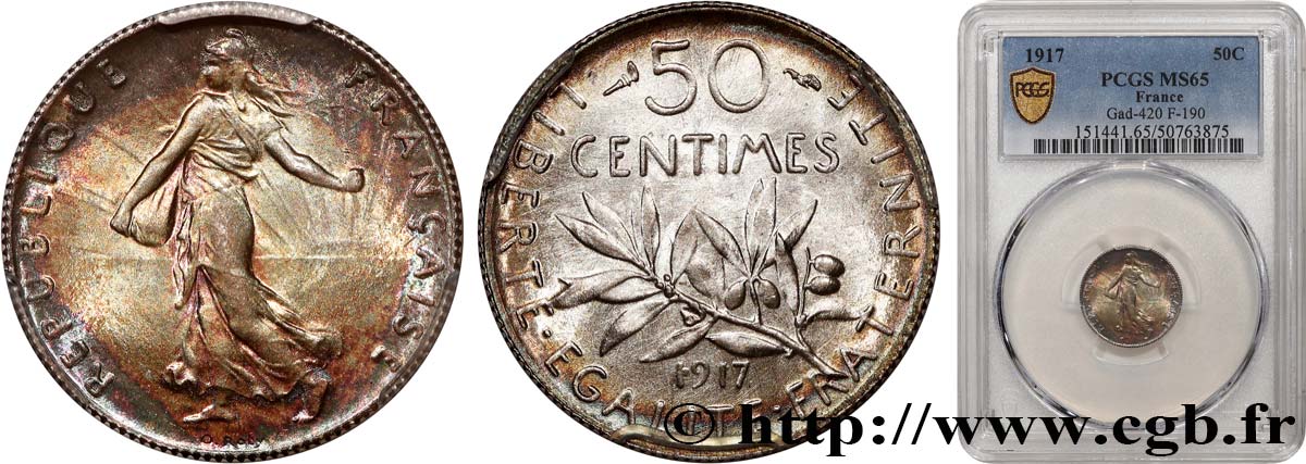 50 centimes Semeuse 1917  F.190/24 MS65 PCGS