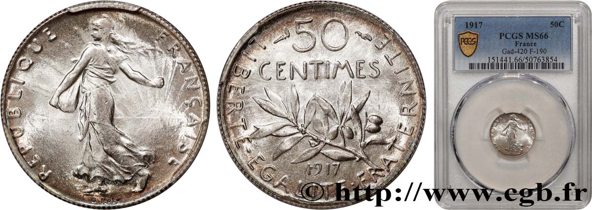 50 centimes Semeuse 1917  F.190/24 MS66 PCGS