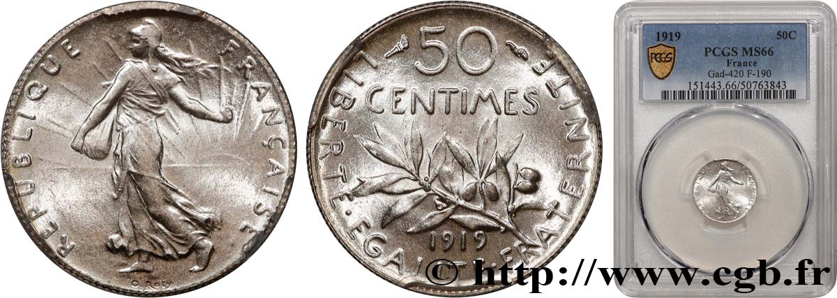 50 centimes Semeuse 1919  F.190/26 MS66 PCGS