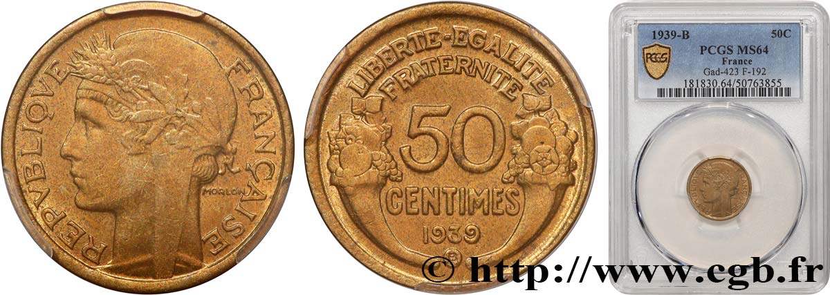 50 centimes Morlon 1939 Bruxelles F.192/16 SPL64 PCGS