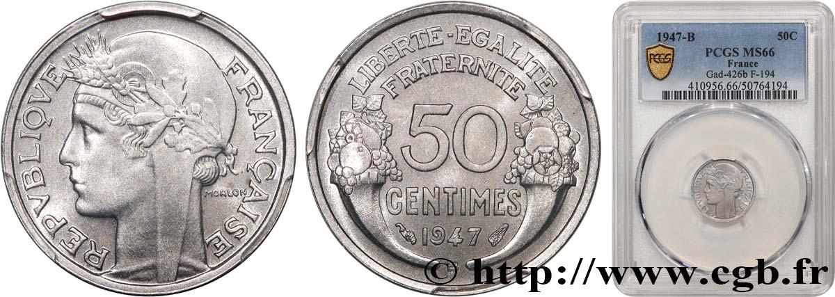 50 centimes Morlon, légère 1947 Beaumont-le-Roger F.194/11 FDC66 PCGS