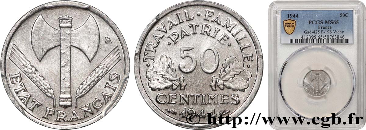 50 centimes Francisque, légère 1944  F.196/4 MS65 PCGS