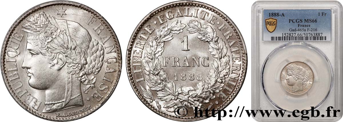 1 franc Cérès, IIIe République 1888 Paris F.216/10 FDC66 PCGS