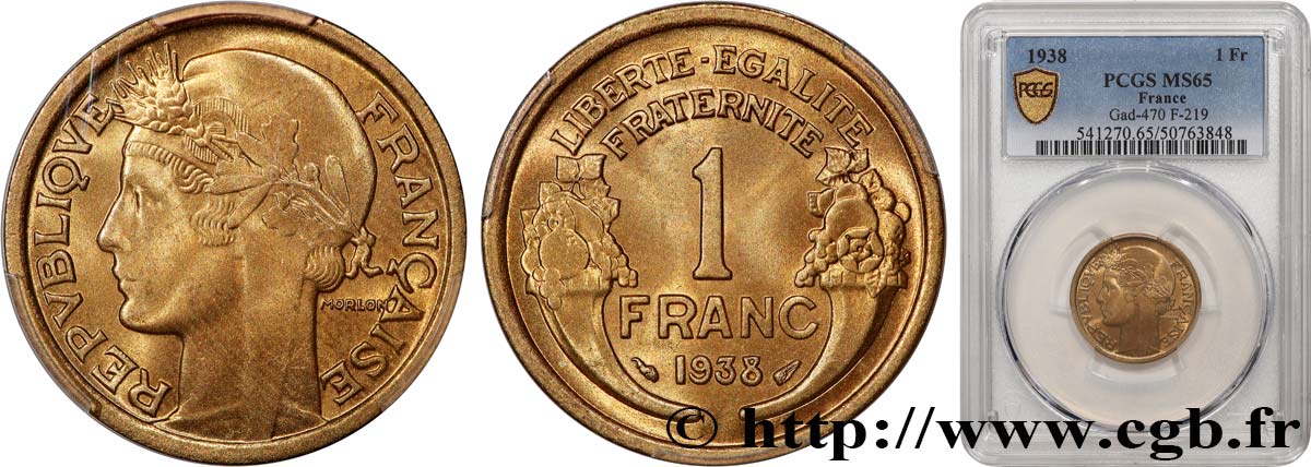 1 franc Morlon 1938 Paris F.219/9 FDC65 PCGS