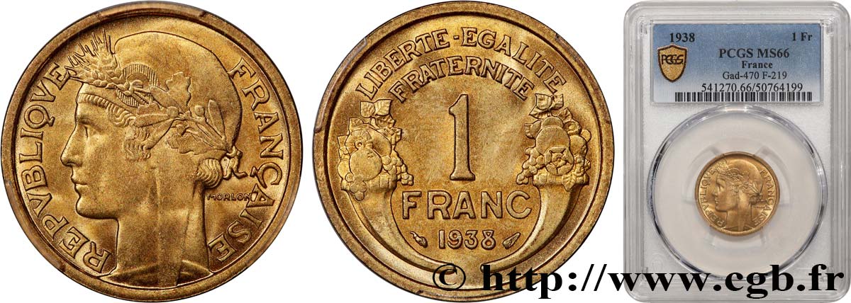 1 franc Morlon 1938 Paris F.219/9 MS66 PCGS