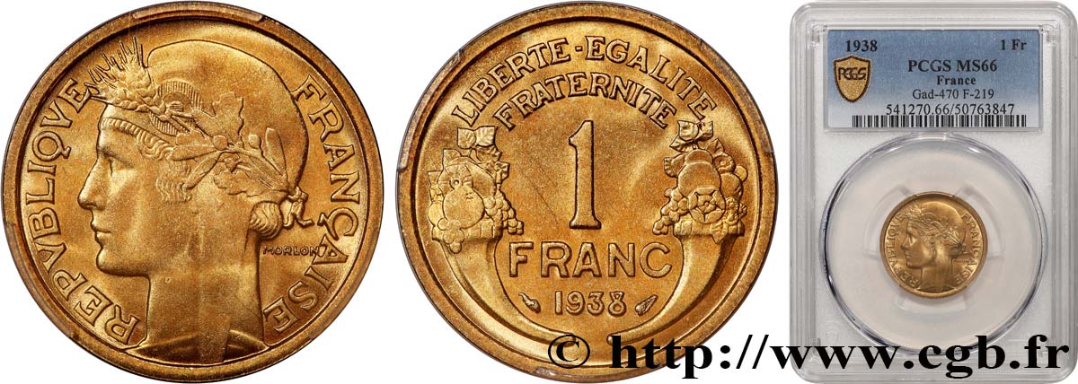 1 franc Morlon 1938 Paris F.219/9 MS66 PCGS