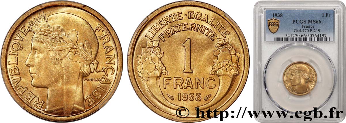 1 franc Morlon 1938 Paris F.219/9 MS66 PCGS