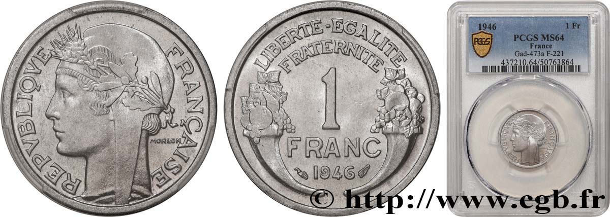 1 franc Morlon, légère 1946  F.221/9 MS64 PCGS