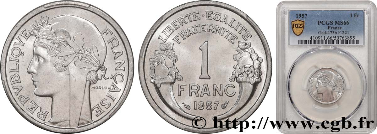 1 franc Morlon, légère 1957  F.221/19 FDC66 PCGS