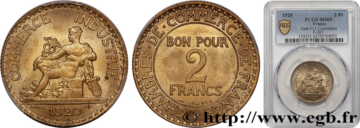 2 francs Chambres de Commerce 1920  F.267/2 MS65 PCGS