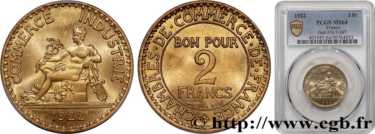 2 francs Chambres de Commerce 1922  F.267/4 SC64 PCGS