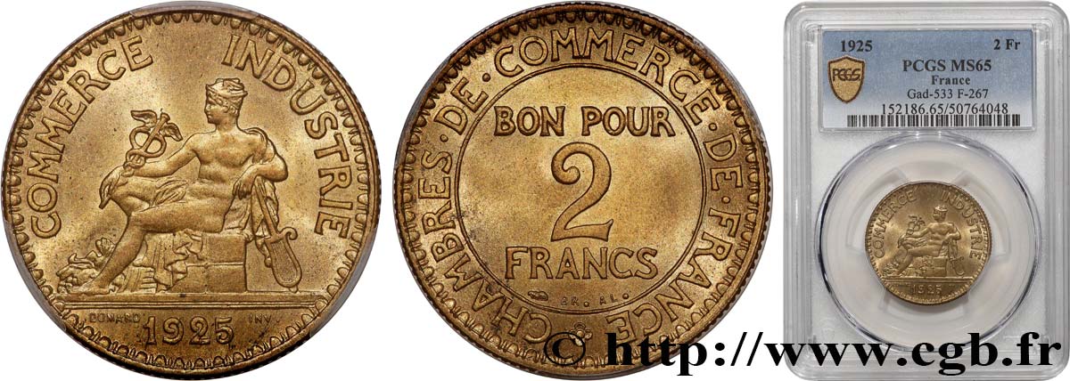 2 francs Chambres de Commerce 1925  F.267/7 MS65 PCGS