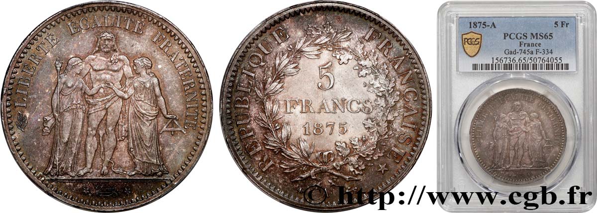 5 francs Hercule 1875 Paris F.334/14 MS65 PCGS