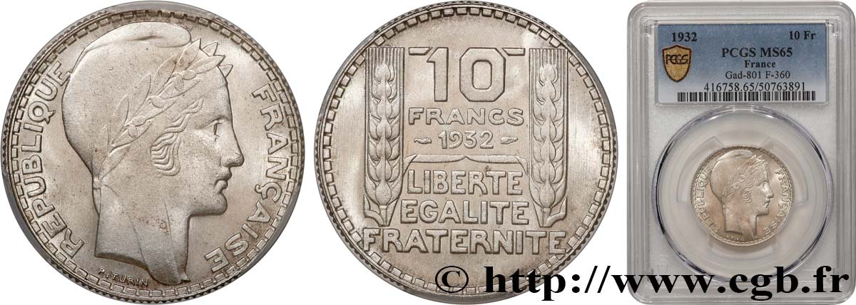 10 francs Turin 1932  F.360/5 MS65 PCGS