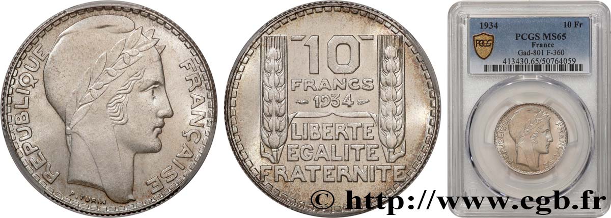 10 francs Turin 1934  F.360/7 MS65 PCGS