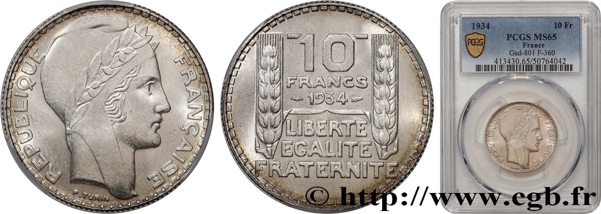 10 francs Turin 1934  F.360/7 FDC65 PCGS