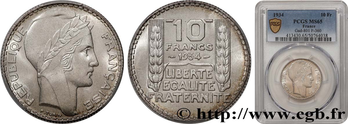 10 francs Turin 1934  F.360/7 MS65 PCGS