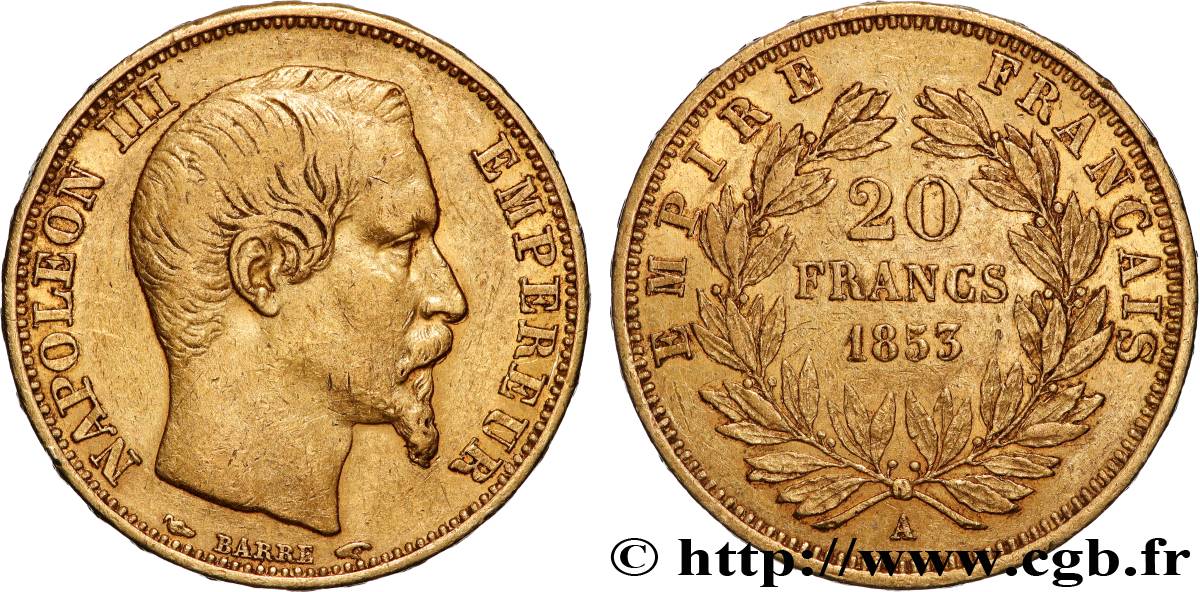 20 francs or Napoléon III, tête nue 1853 Paris F.531/1 MBC 