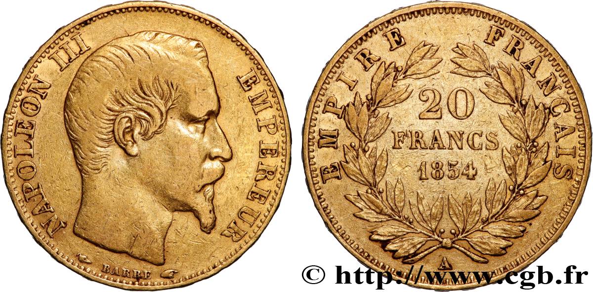 20 francs or Napoléon III, tête nue 1854 Paris F.531/2 TTB 