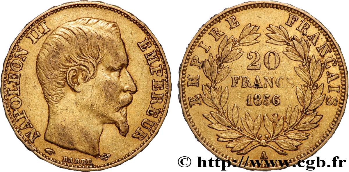 20 francs or Napoléon III, tête nue 1856 Paris F.531/9 MBC 