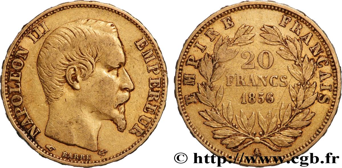 20 francs or Napoléon III, tête nue 1856 Paris F.531/9 VF 