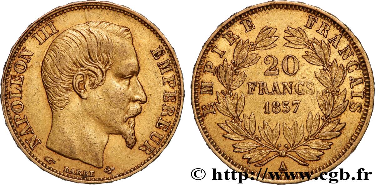 20 francs or Napoléon III, tête nue 1857 Paris F.531/12 fVZ 