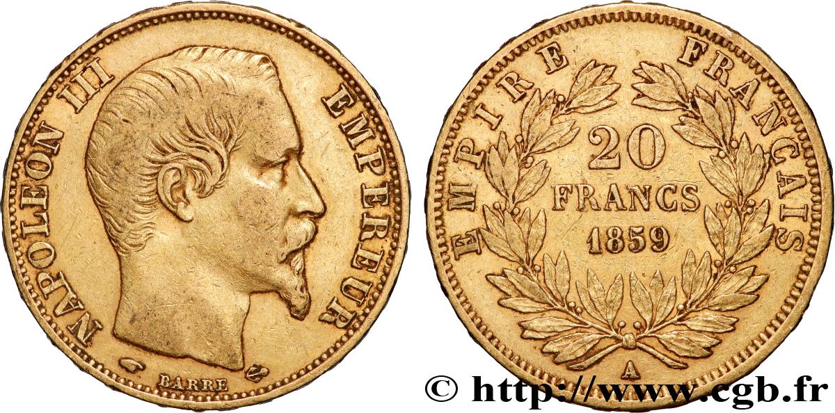 20 francs or Napoléon III, tête nue 1859 Paris F.531/15 XF 