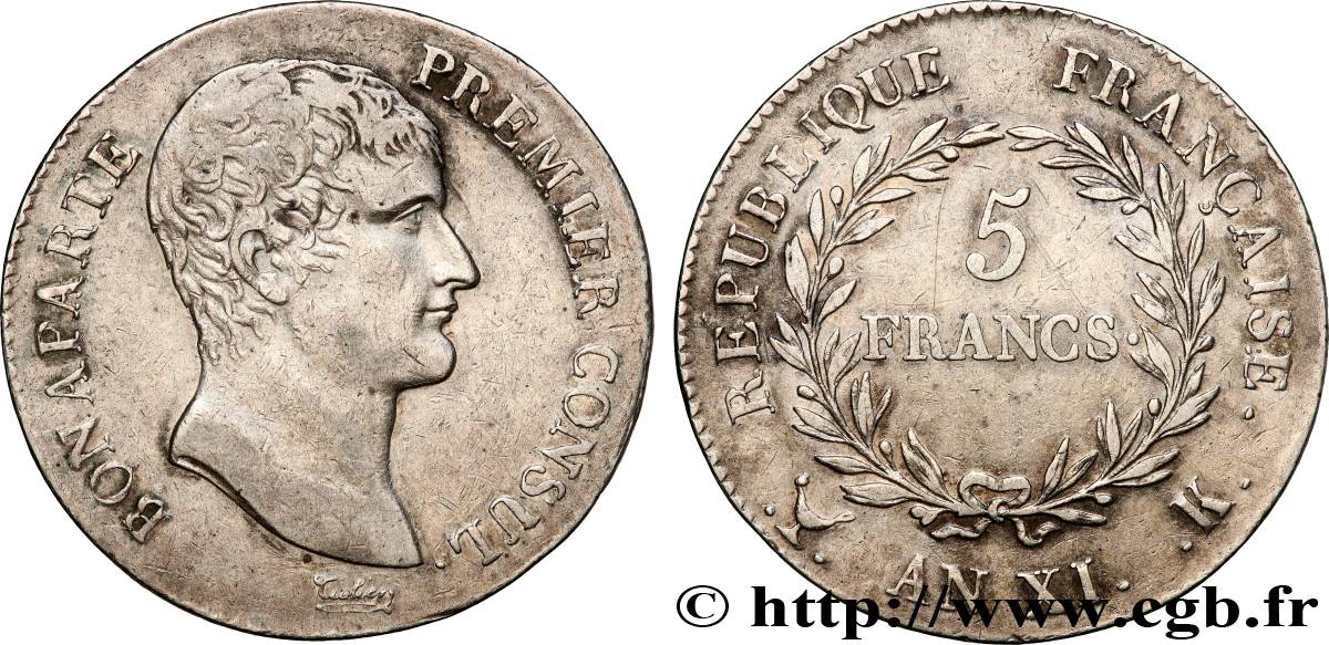 5 francs Bonaparte Premier Consul 1803 Bordeaux F.301/3 BC+ 