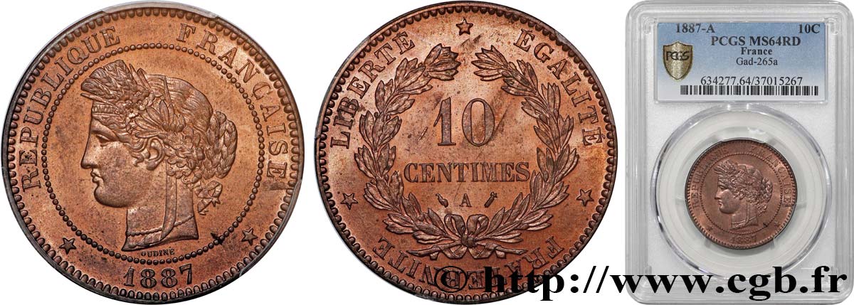 10 centimes Cérès 1887 Paris F.135/31 SC64 PCGS