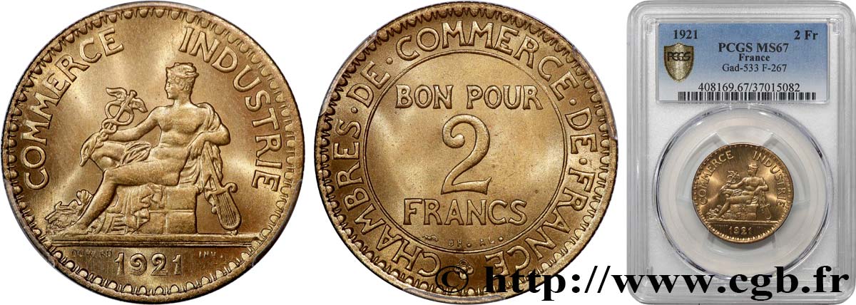 2 francs Chambres de Commerce 1921  F.267/3 FDC67 PCGS