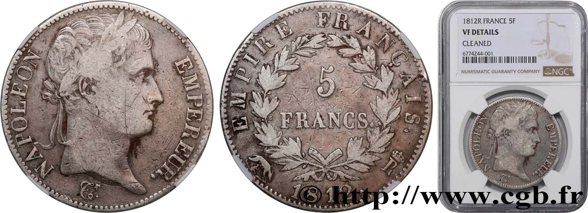 5 francs Napoléon Empereur, Empire français 1812 Rome F.307/52 BC NGC