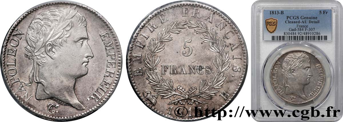 5 francs Napoléon Empereur, Empire français 1813 Rouen F.307/59 q.SPL PCGS