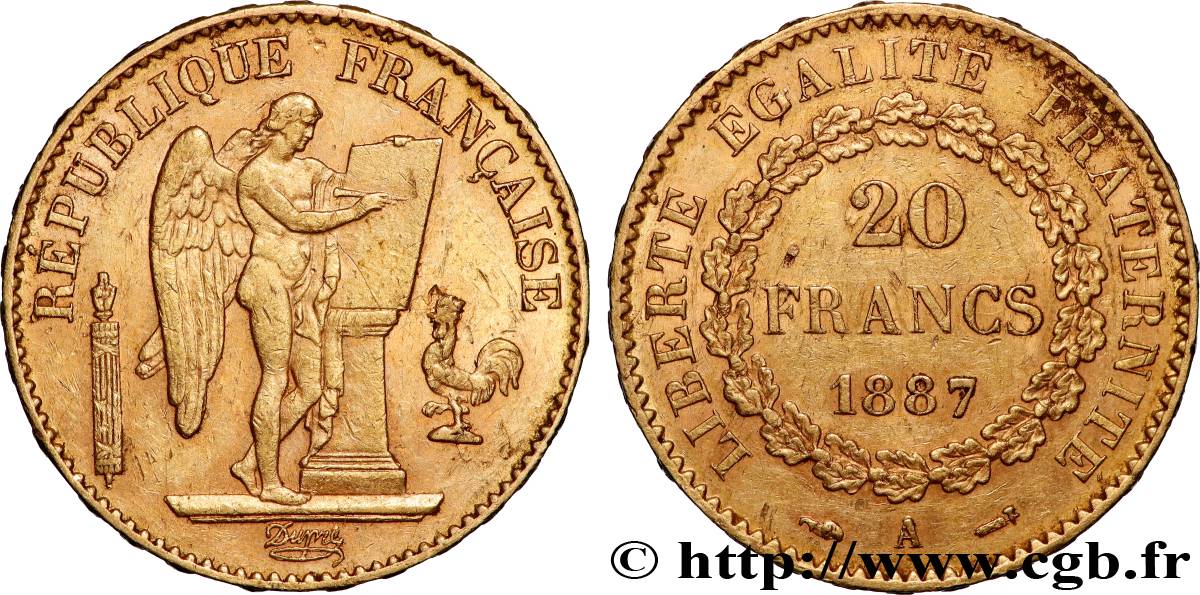 20 francs or Génie, Troisième République 1887 Paris F.533/10 BB 