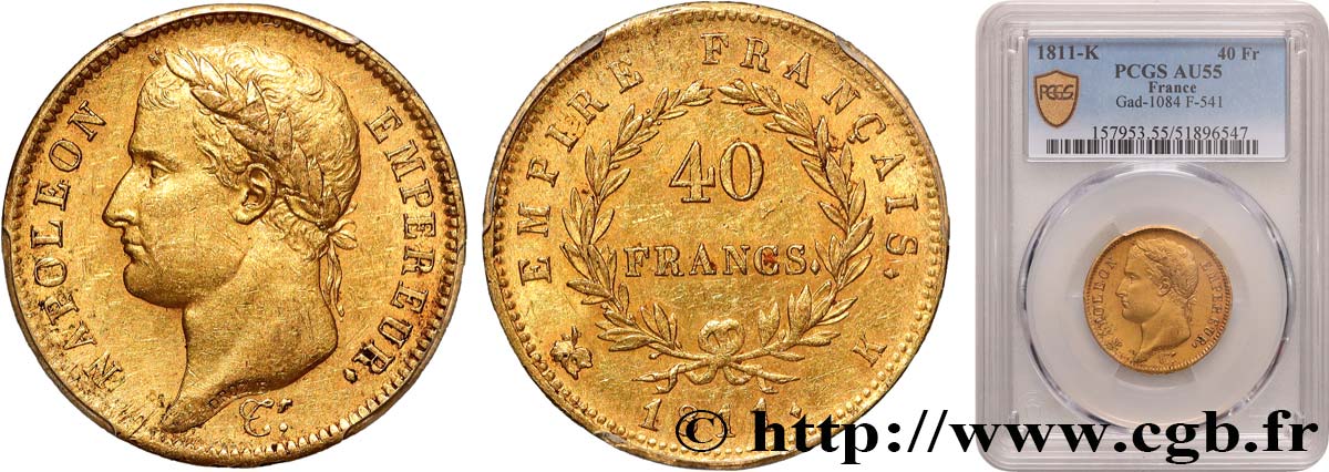 40 francs or Napoléon tête laurée, Empire français 1811 Bordeaux F.541/8 SUP55 PCGS