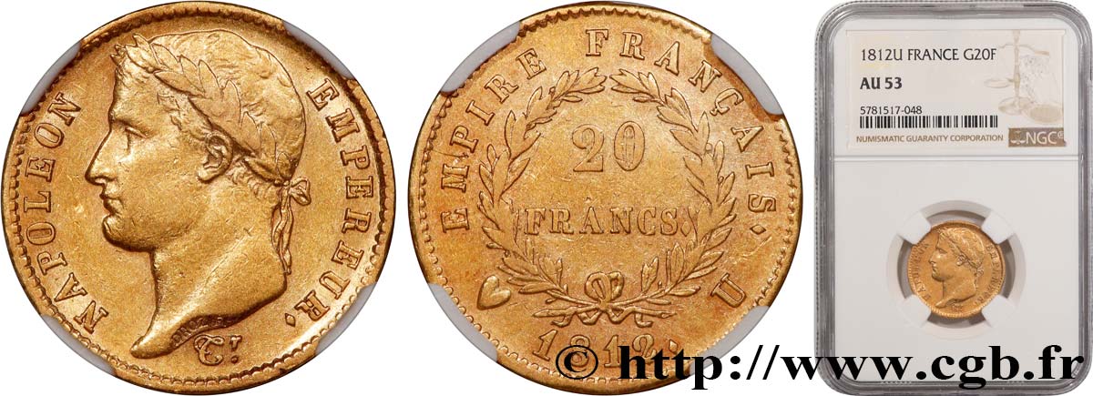 20 francs or Napoléon tête laurée, Empire français 1812 Turin F.516/28 TTB53 NGC