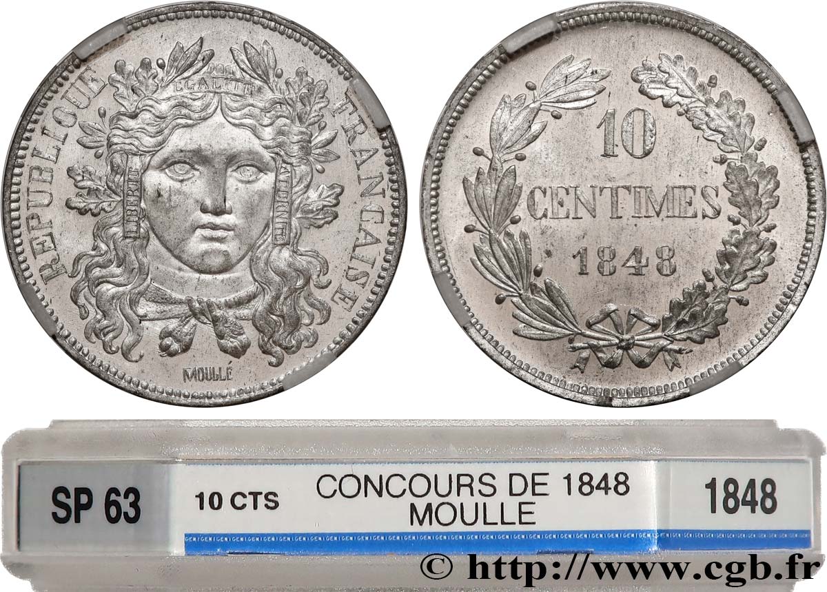 Concours de 10 centimes, essai en étain par Moullé, deuxième revers 1848 Paris VG.3148 var. SC63 GENI