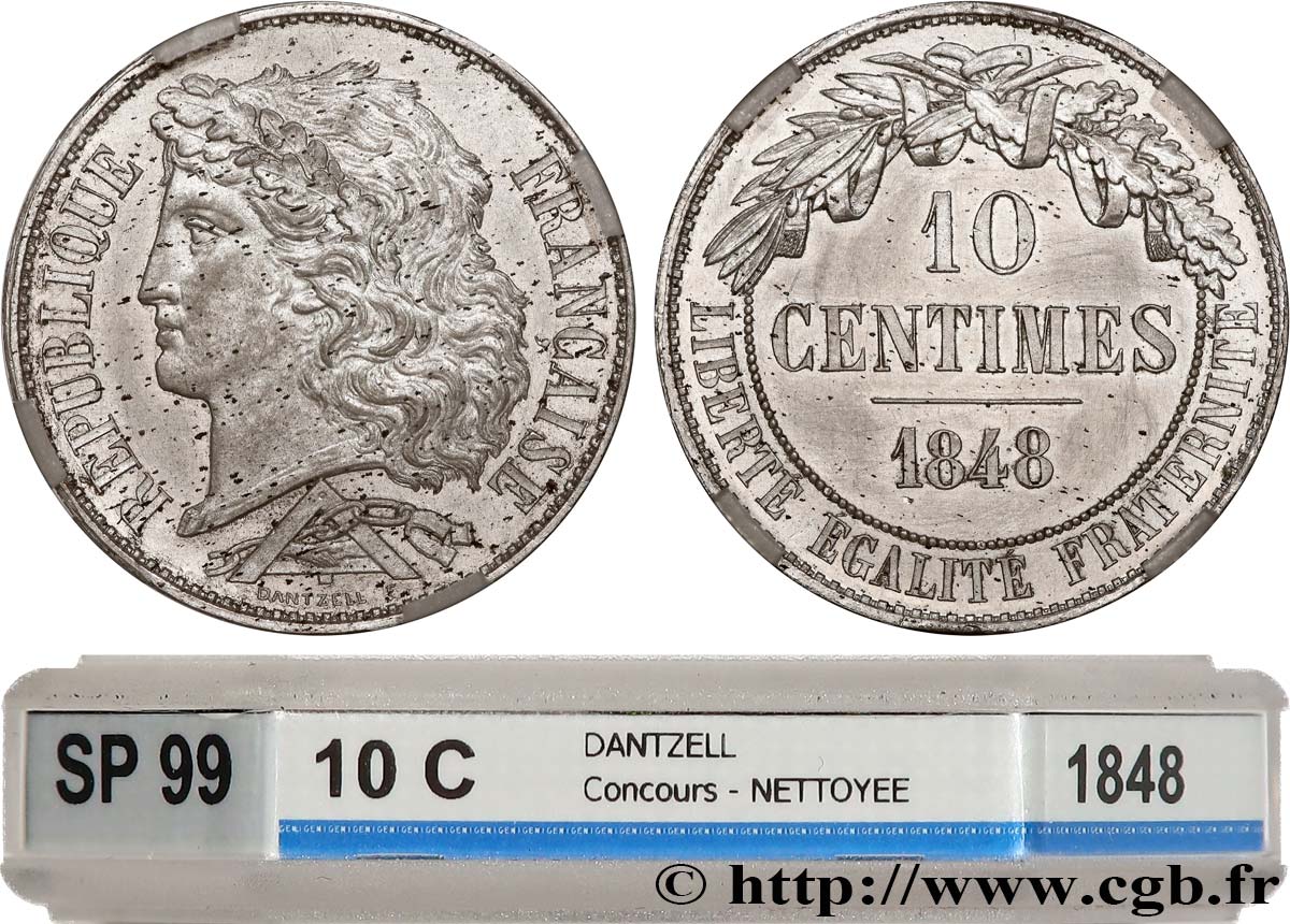 Concours de 10 centimes, essai en étain par Dantzell 1848 Paris VG.3135 var. VZ GENI