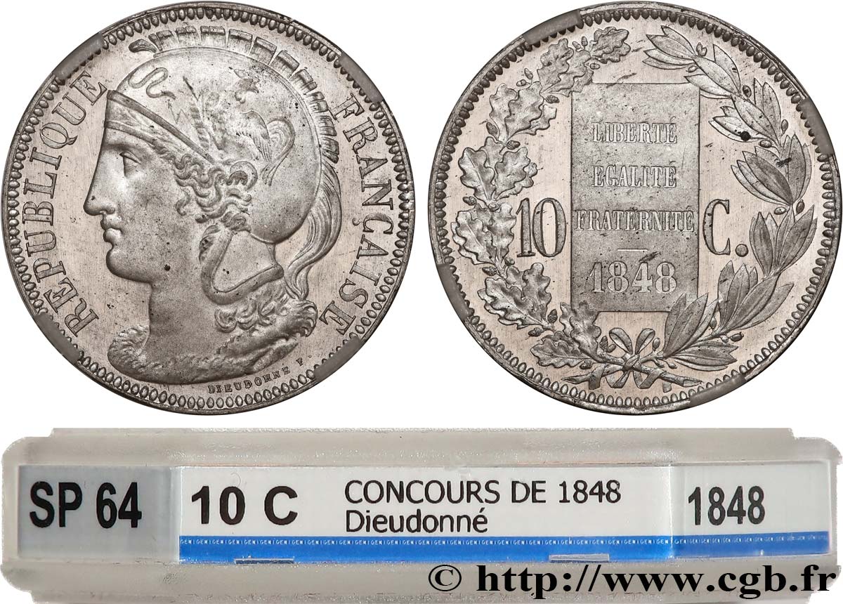 Concours de 10 centimes, essai en étain par Dieudonné 1848 Paris VG.3137 var SC64 GENI