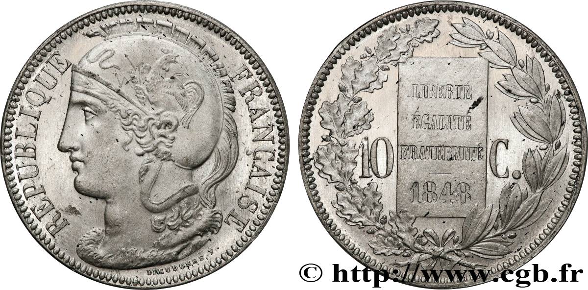 Concours de 10 centimes, essai en étain par Dieudonné 1848 Paris VG.3137 var AU 