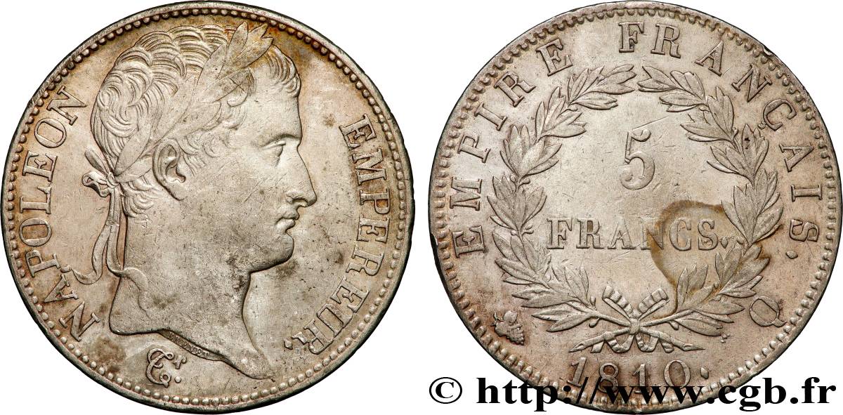 5 francs Napoléon Empereur, Empire français 1810 Perpignan F.307/24 XF 