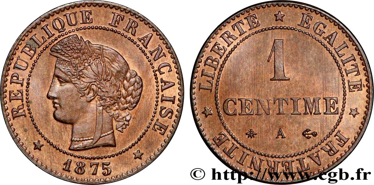 1 centime Cérès 1875 Paris F.104/4 SUP61 